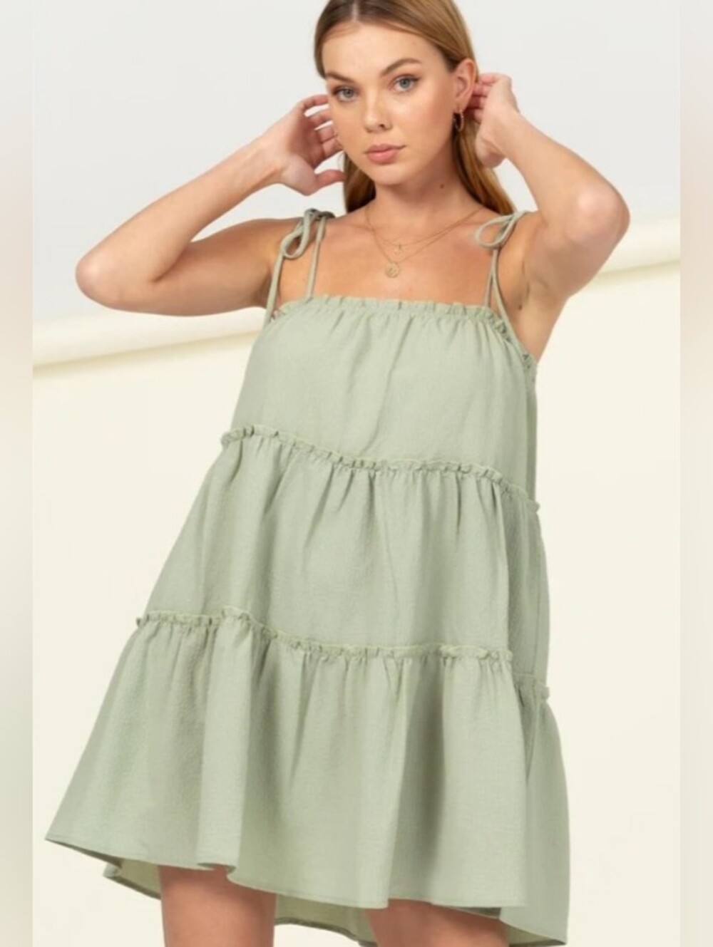 Altar'd State Tiered Baby Doll Mini Dress - Sage Green. NWOT. Size MEDIUM